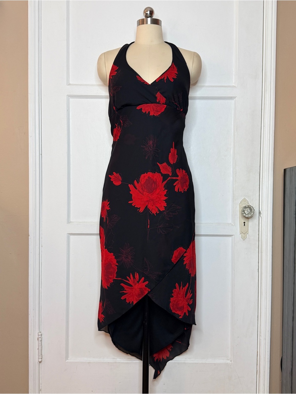 La Belle black and red floral midi dress